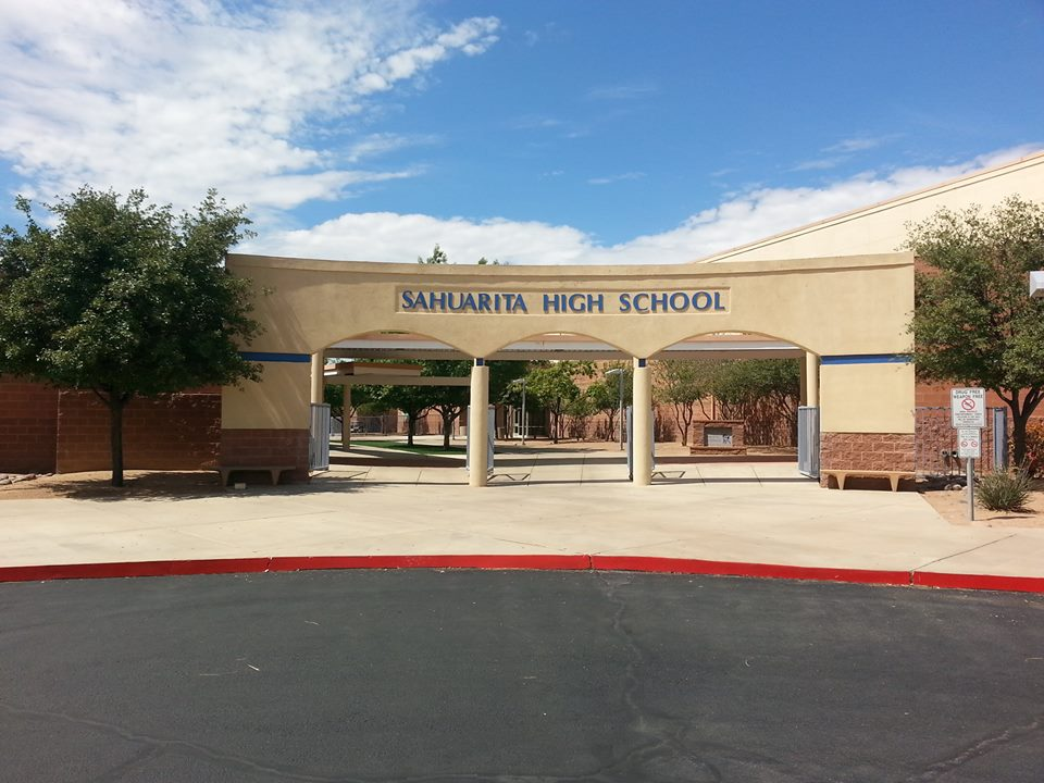 Picture showing front gate of Sahuarita High School.